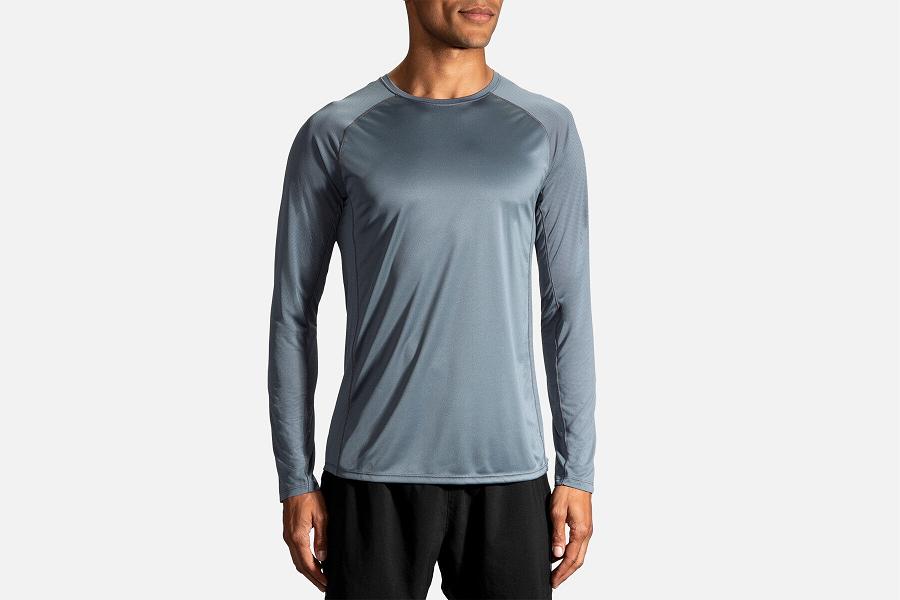 Brooks Stealth Men Sport Clothes & Long Sleeve Running Shirt Blue IQG981072